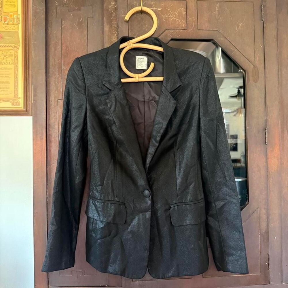 L'Agence Black Wool Shimmer Blazer Size 12 Minimalist Career Chic